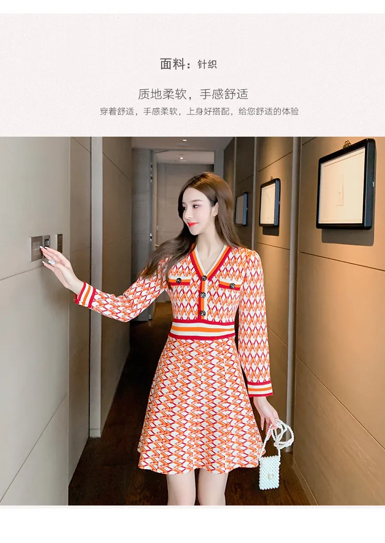 未開封　Gold-Buttoned Plaid Knit Dress Gold-Buttoned Plaid Knit Dress