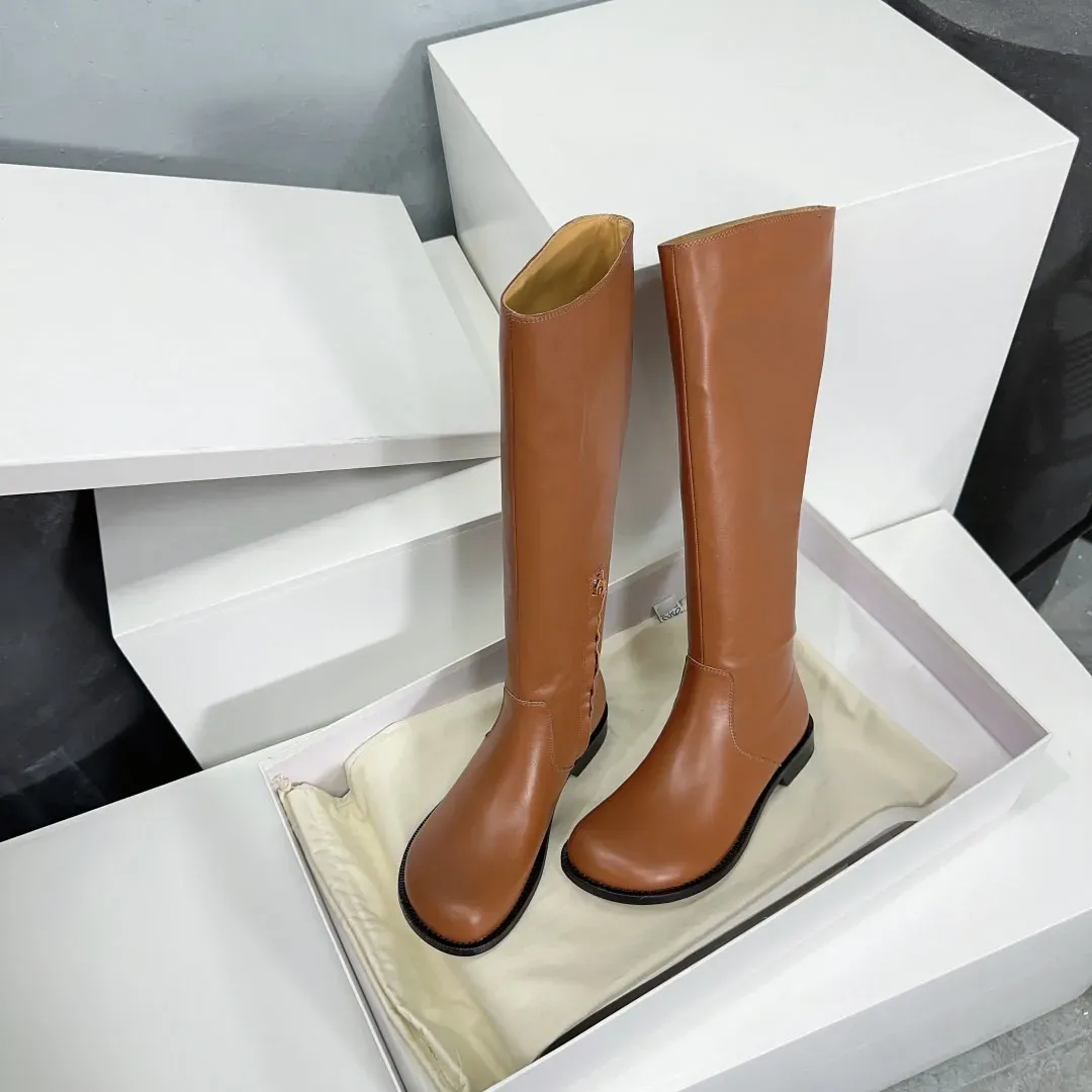 Yeni Campo Calfskin Süet Deri Diz Binicilik Botları Siluet Markası Chelsea Önuk Düşük Topuklu Flats Slip-On Kadın Lüks Tasarımcı Gündelik Ayakkabılar