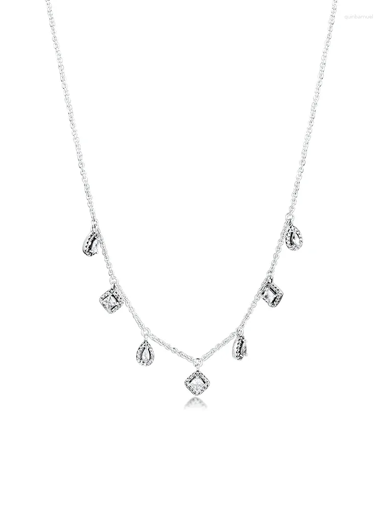 Łańcuchy 925 Sterling-Silver-Jewelry Wiszące geometryczne kształty Naszyjniki wisior