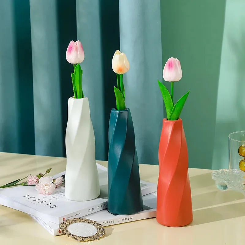 Vases Accueil DIY Vase à fleurs en plastique blanc imitation céramique arrangement conteneur pot panier décoration moderne pour fleurs 231130