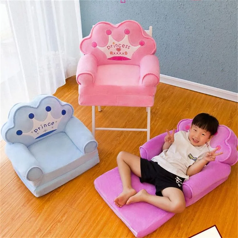 Baby Kids Cartoon Crown Siet Pluszowe stołki zabawkowe matę Dzieci Backrest Krzesło Zaramał się maluch dla chłopca dziewczyna Składana sofa prezenty 260L