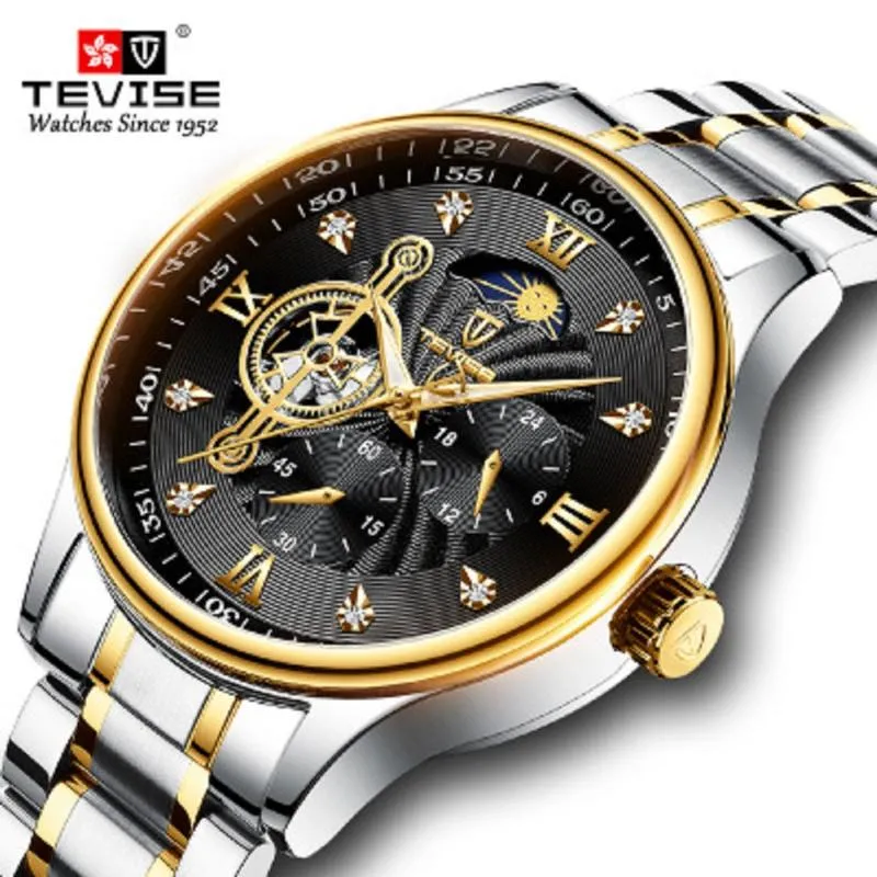 Montres-bracelets Automatique Montre Mécanique Hommes En Acier Inoxydable Étanche Phase De Lune Homme Montres Top De Luxe Tourbillon Montre Homme