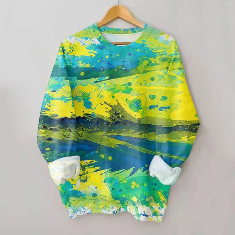 Kvinnors hoodies Womens Sweatshirt Mountain Lake Tie Dye Tryckt långärmad O Neck Autumn och Winter Warm Harajuku Vintage Top 4