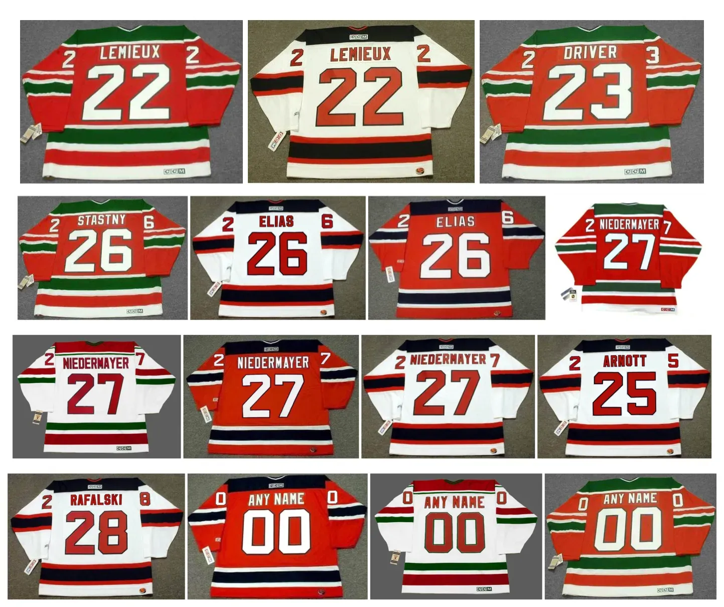 Devils SCOTT NIEDERMAYER New Jersey CCM Throwback Hockey Jersey CLAUDE LEMIEUX BRUCE DRIVER PATRIK ELIAS JASON ARNOTT PETER STASTNY BRIAN RAFALSKI Red Size S-4XL