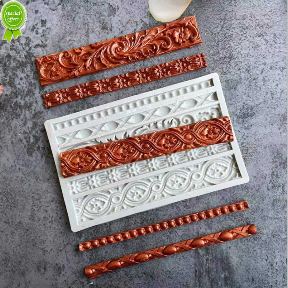 New Cake Border Silicone Mold DIY Cake Baking Decoration Braided Rope Pearl Strip Fondant Cake Decoration Mold T095