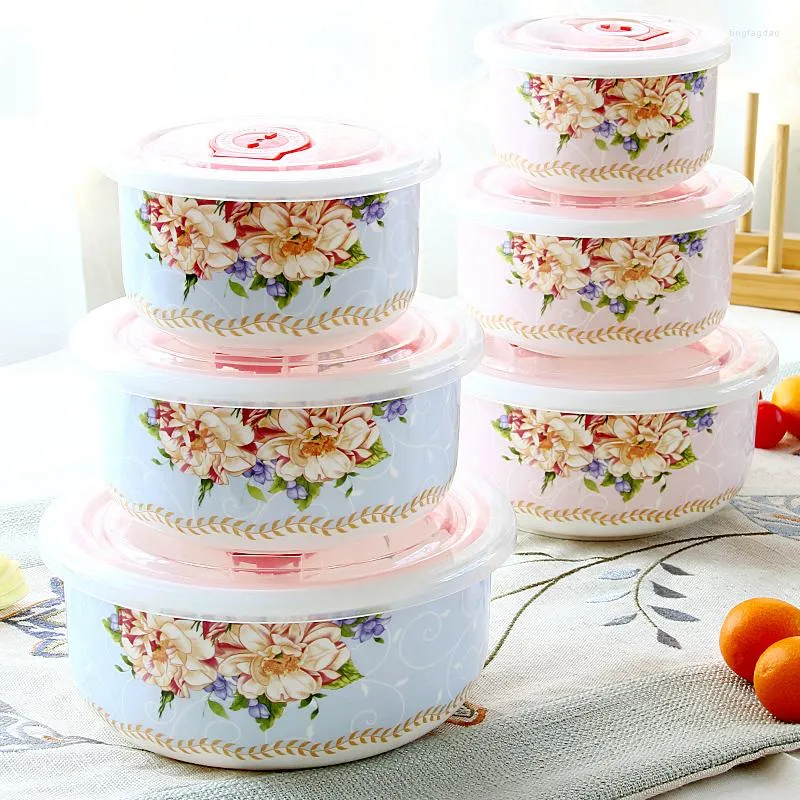Dinnerware Sets 3pcs Set Bone China Lunch Box Vintage Floral Design For Packed Porcelain Container Fridge Storage