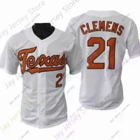 Baseball Jerseys 2022 New NCAA Texas Longhorns Baseball Jersey 21 Roger Clemens College Size Youth Adult White
