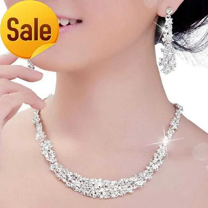 Bling Silver Crystal Bridal Sieraden Set vergulde ketting diamant oorbellen bruiloft sieraden sets voor bruid bruidsaccessoires voor bruidbruidsmeisjes