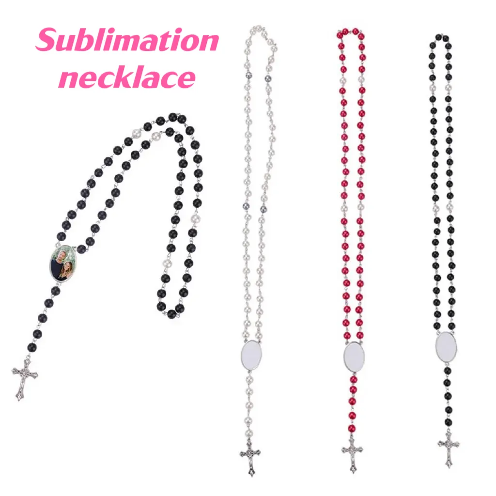 6 цветов сублимационное ожерелье, кулон с теплопередачей, четки, ожерелье из бисера, крест Иисуса, металлические подвески