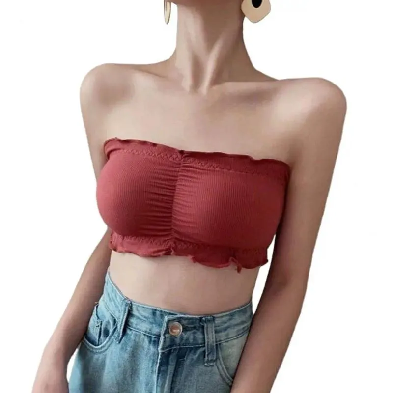 Anti Slip Strapless Push Up Bandeau You Tube Shorts Top With Soft Shirring  Decoration And Solid Color Back Closure For Women From Rodericken, $8.85