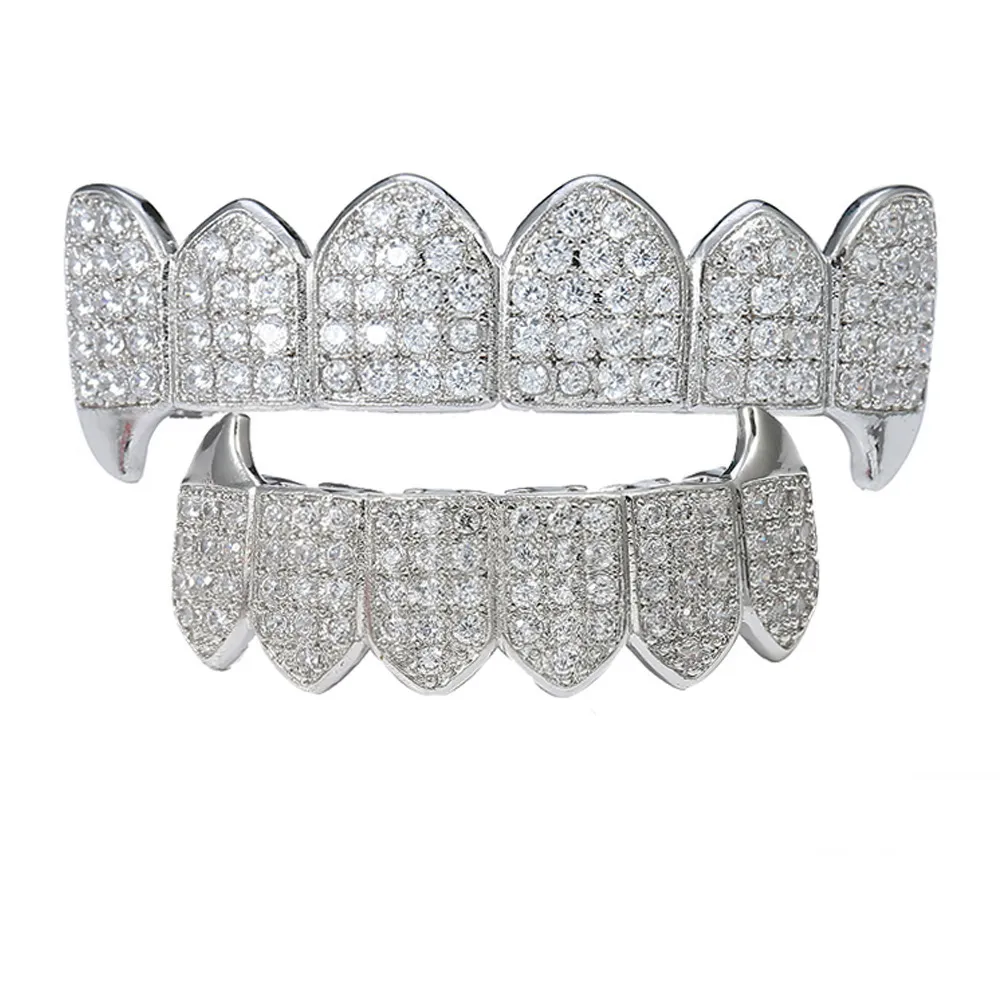 New Silver 925 Sterling Silver Moissanite Grillz Hiphop Teeth Grillz Top Bottom Grills Set for Men Rappers Bling Jewelry Gifts