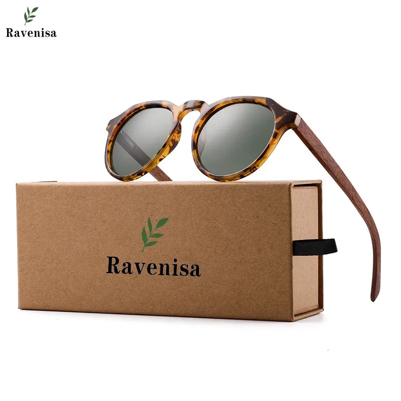 Sunglasses Ravenisa Wood Polarized Women Men Vintage Round Sun Glasses Ladies lunette de soleil femme UV400 231130