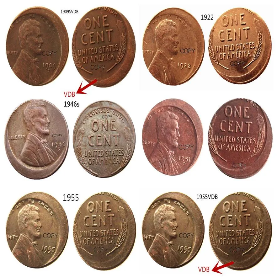 US Wheat Penny Head 6pcs olika fel med ett off -center hantverk pendelltillbehör kopia mynt256a