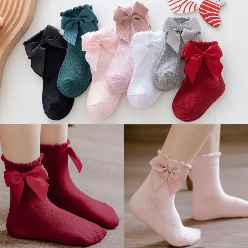 Scarves Wraps 15pair/lot Baby Girls Socks Autumn Toddler Big Bow Christmas Sock Kids Cotton Red Christmas Socks born Socken For 0-7 Yrs 231129