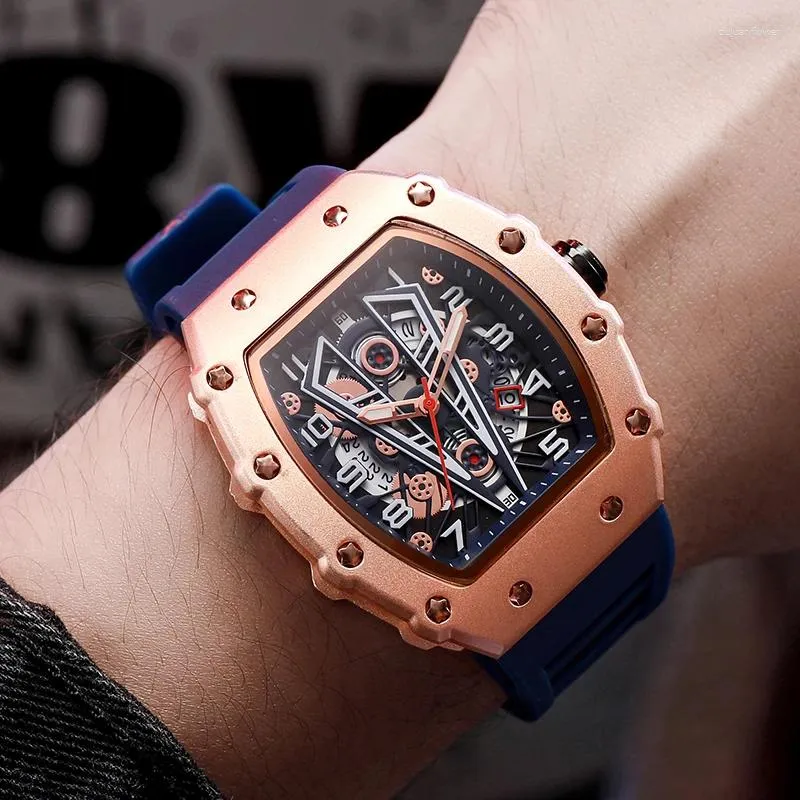Armbandsur Vit militär sportkvarts Klocka för män lyxig vattentät lysande armbandsur med tonneau -silikonband Auto Datum