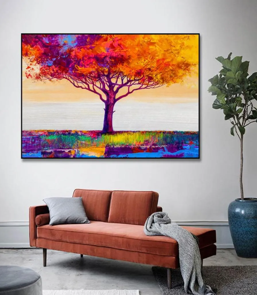 Bunte Baum Ölgemälde Leinwand Malerei Poster Drucken Nordic Wand Kunst Bild Für Wohnzimmer Home Decor Dekoration Rahmenlose9797661