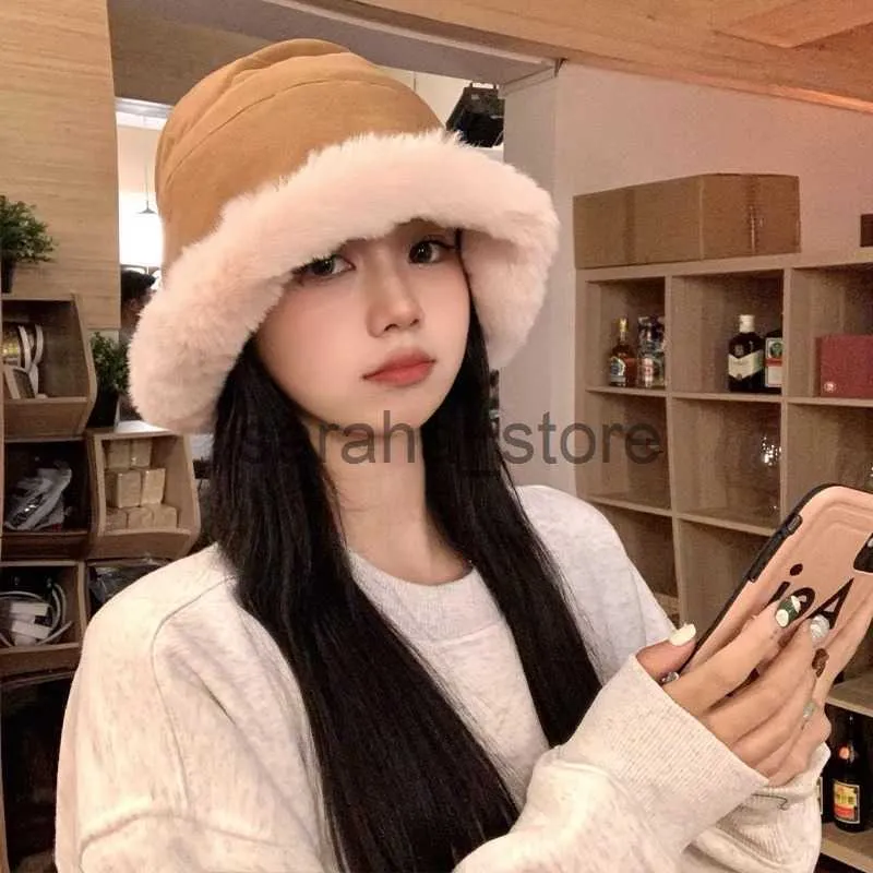 BeanieSkull Caps Plush Hat Winter Plush Womens Fashion Thickened Face Showing Small Bowl Hat Trendy Version Versatile Warm Ear Protection Fisher J231130
