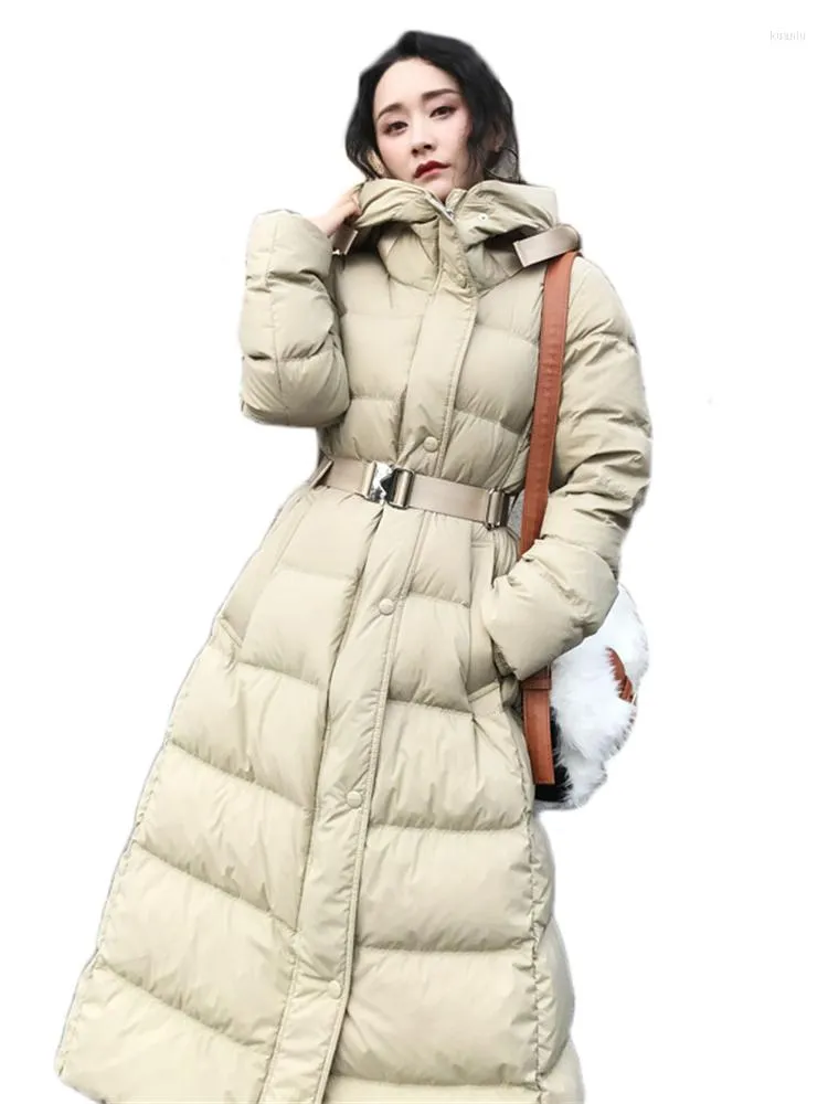 Damskie okopy płaszcze białe kaczki w dół płaszcz kobiety beżowy gruby stojak z kapturem parkas 2023 Zimowe koreańskie lekkie luksusowe ubranie temperamentu