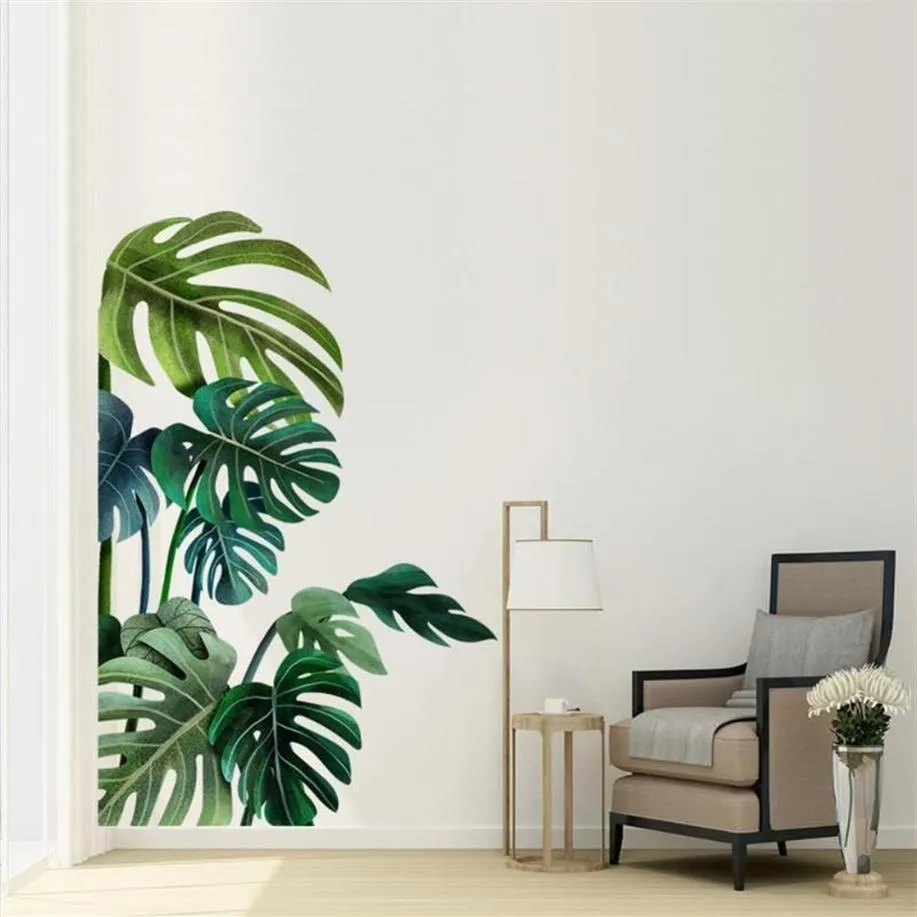 Wall Stickers 2Pcs Self-adhesive Leaves Sticker PVC Tropical Plant Background Nordic Style Art Home Decor Whole2759