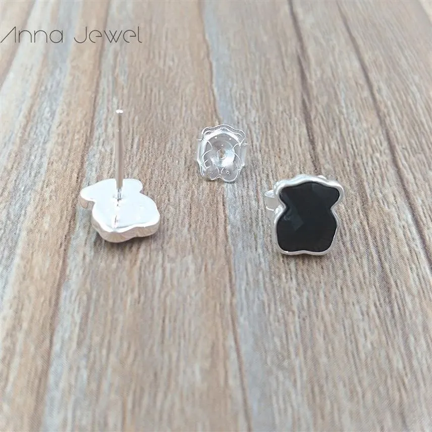 Bear jewelry making kits 925 sterling silver earrings for women Black cute bears Charms woman studs sets teen girl wedding party E276D