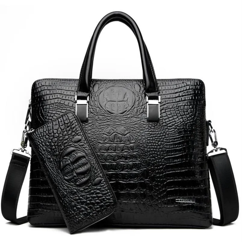 Briefcases Men's Brand Crocodile Pattern Designer Alligator PU Leather Handbag Business Office Laptop Bag Male Vintage Tote 20271z