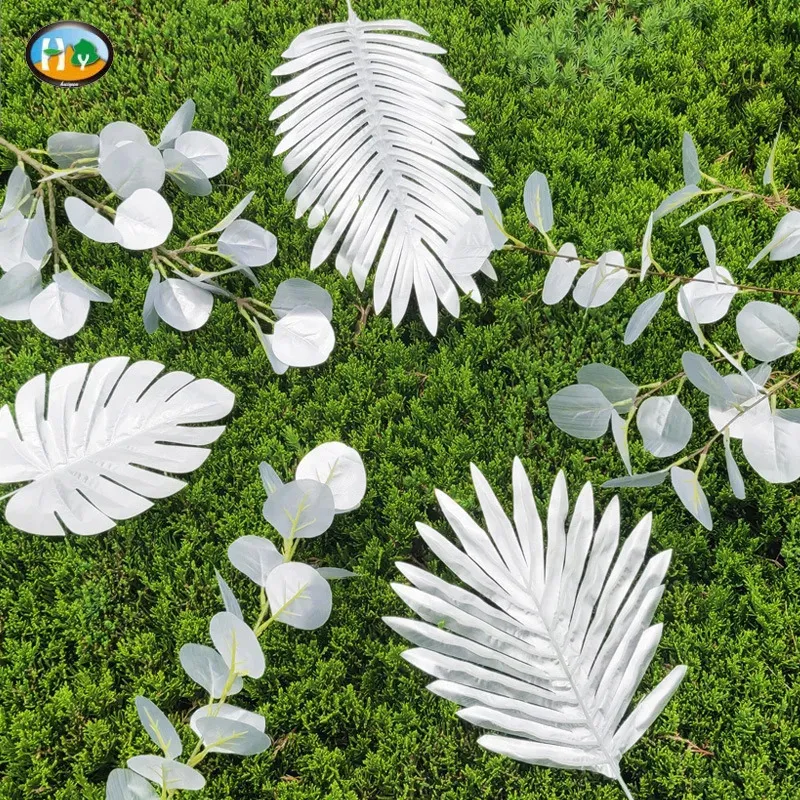 5/10/20pcs of Artificial Plant Silver Palm Leaves Monstera Hawaiian Summer Tropical Party Decoration Wedding Birthday Home Decor