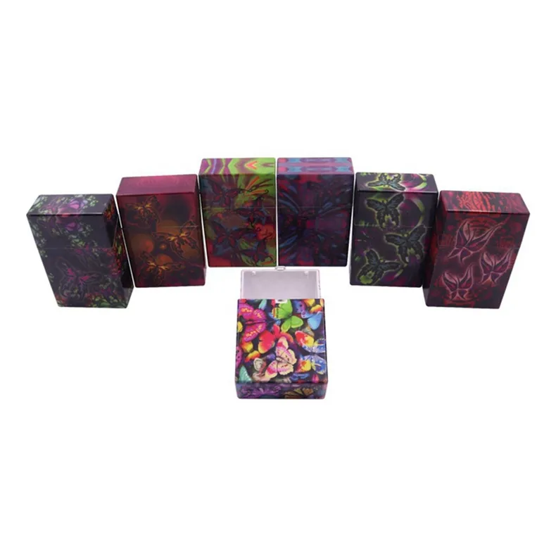 Étui à cigarettes en plastique à motif de papillon coloré Herb Tabac Spice Miller Boîte de rangement Portable Automatique Flip Stash Cases Porte-fumer Conteneur DHL