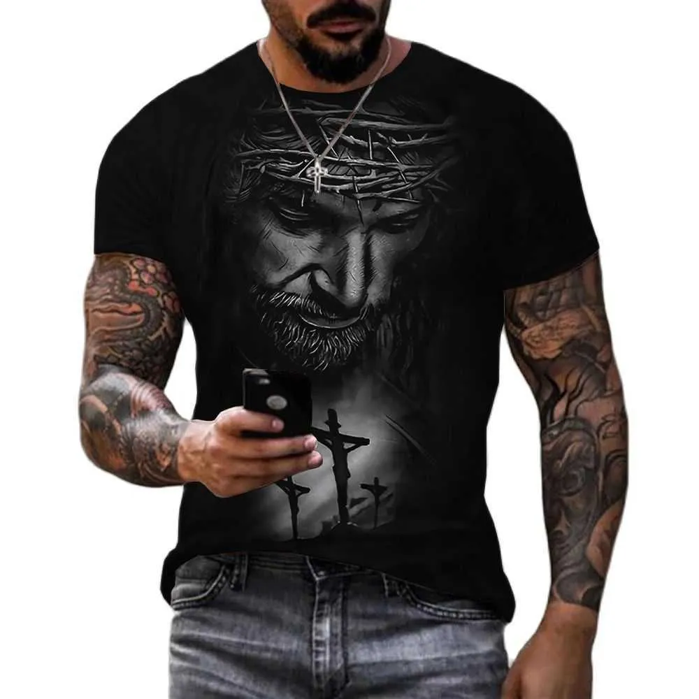 Jesus avatar printing summer fashion casual short sleeved cool T-shirt Harajuku street clothing oversized top