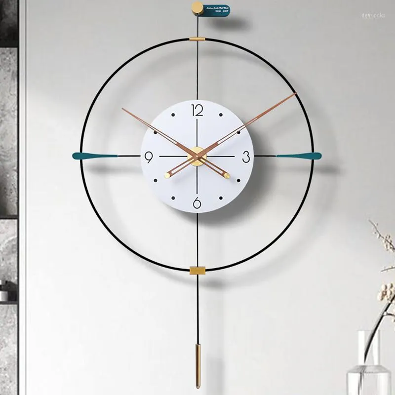 Zegary ścienne Nowoczesne design luksusowy złoto czarny cichy metalowy zegar nordycki wahadło horloge murale dekoracje WSW35XP