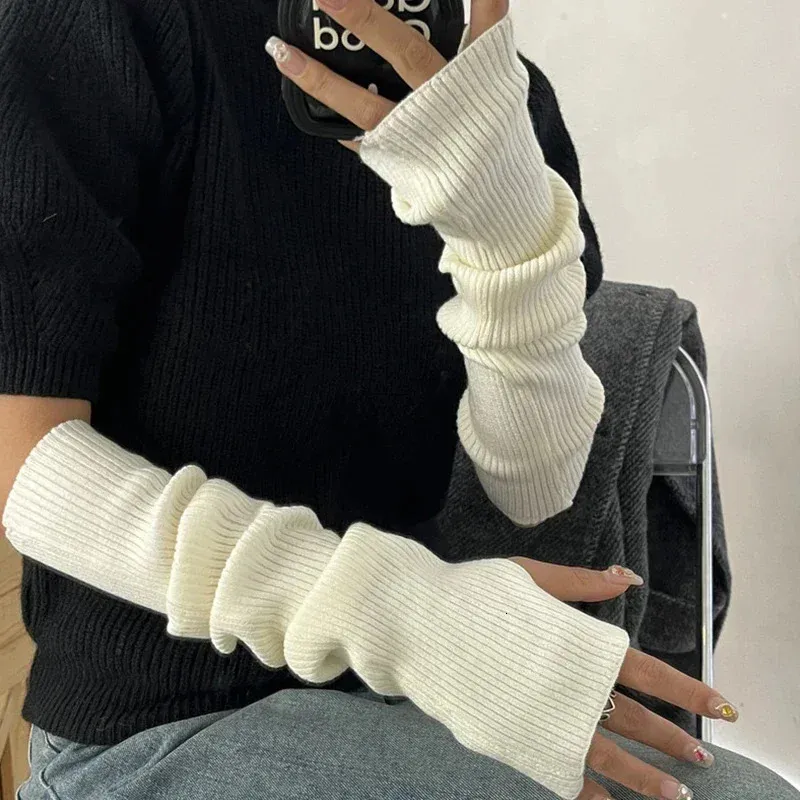 Five Fingers Gloves Long Fingerless Women Mitten Winter Arm Warmer Knitted Sleeve Fashion Casual Soft Girls Clothes Punk Gothic 231130