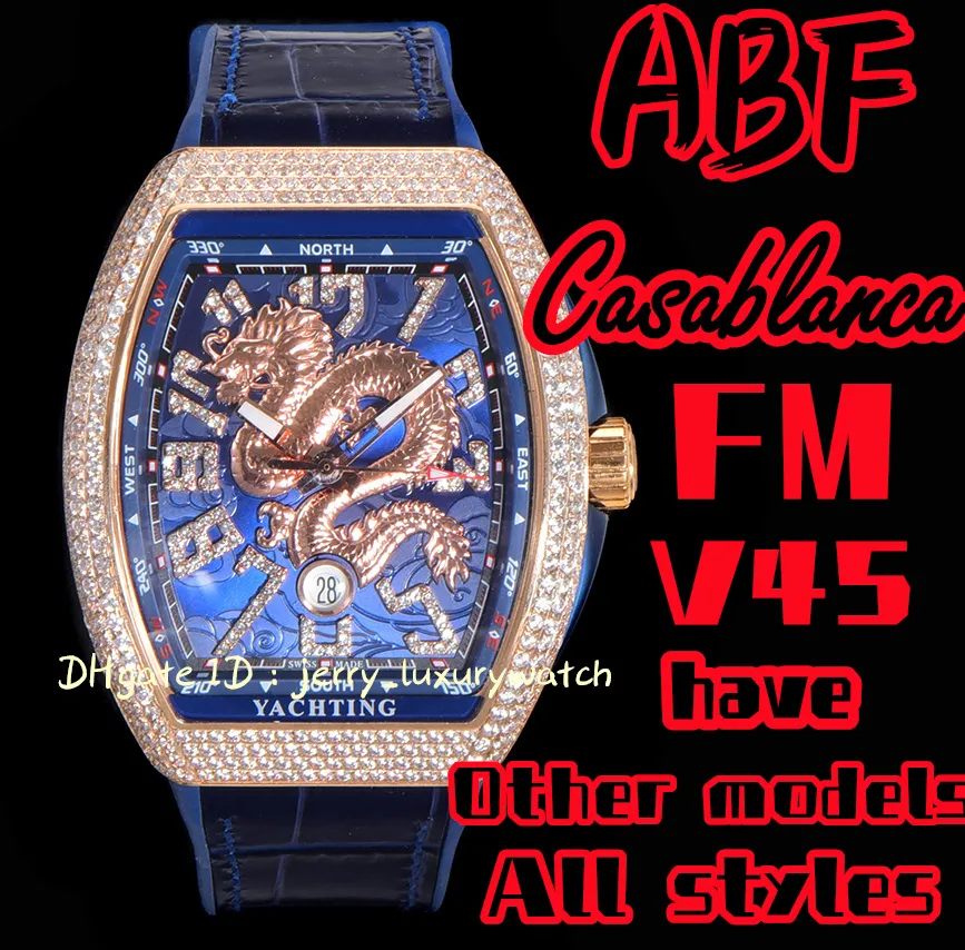 ABF / FM Vanguard Yachting V45, 44x54mm Verre saphir ETA2824 Mouvement mécanique, bracelet en caoutchouc premium, version dragon Diamond