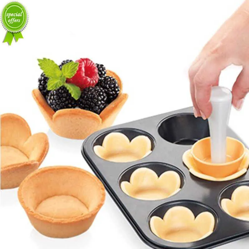 New Pastry Dough Tamper Kit Kitchen Flower Round Cookie Cutter Set Cupcake Muffin Tart Shells Mold Round/Phyllo Tartelet Shell Maker