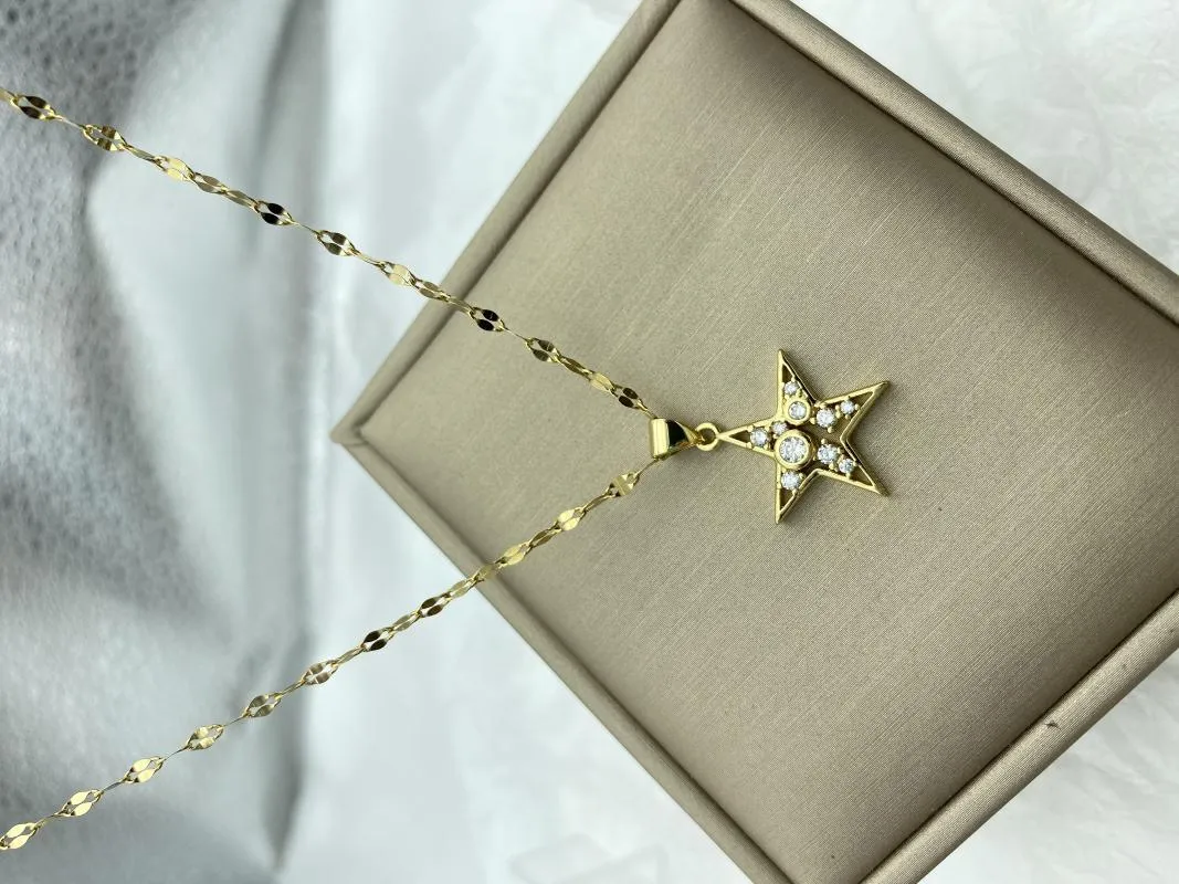 Hänghalsband stjärna med zironer rostfritt stål halsband för kvinna gåva mode juvelera i tillbehör lyx design