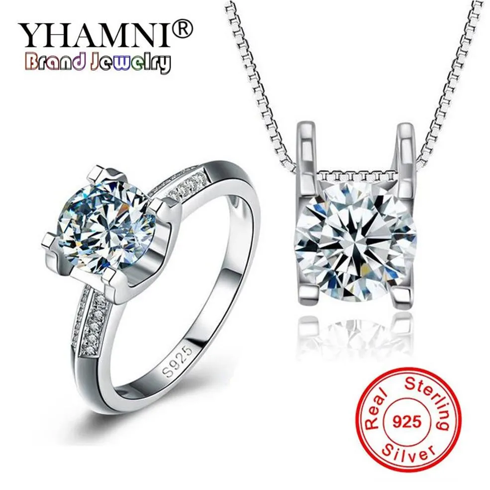 YHAMNI luxe Original 925 bijoux en argent Sterling ensembles de mariage haut SONA CZ zircone bijoux anneau collier accessoires ensembles TDZ037315T