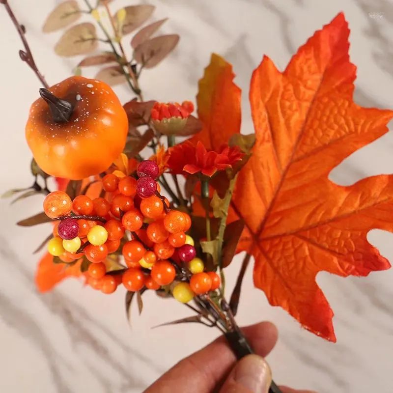 Simulation de fleurs décoratives, boutures de baies de citrouille, branche artificielle, pour Thanksgiving, récolte d'automne, accessoires de décoration de Table pour la maison