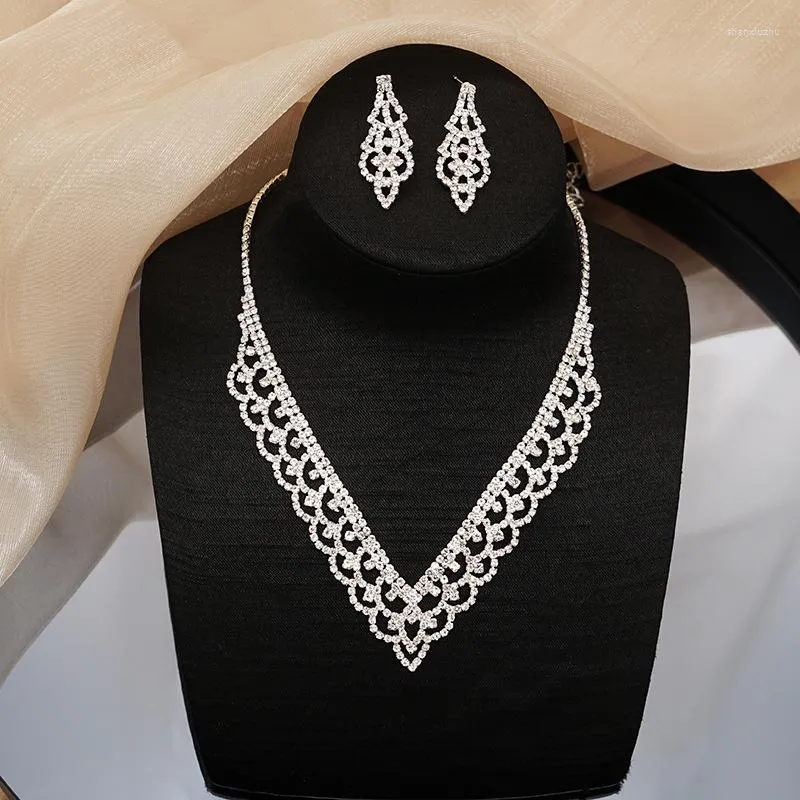 Ketten Einfache Kostbare Braut Hochzeit Abschlussball Schmuck Kristall Glänzend Strass Diamante Halskette Ohrringe Für Frauen Geschenke Set