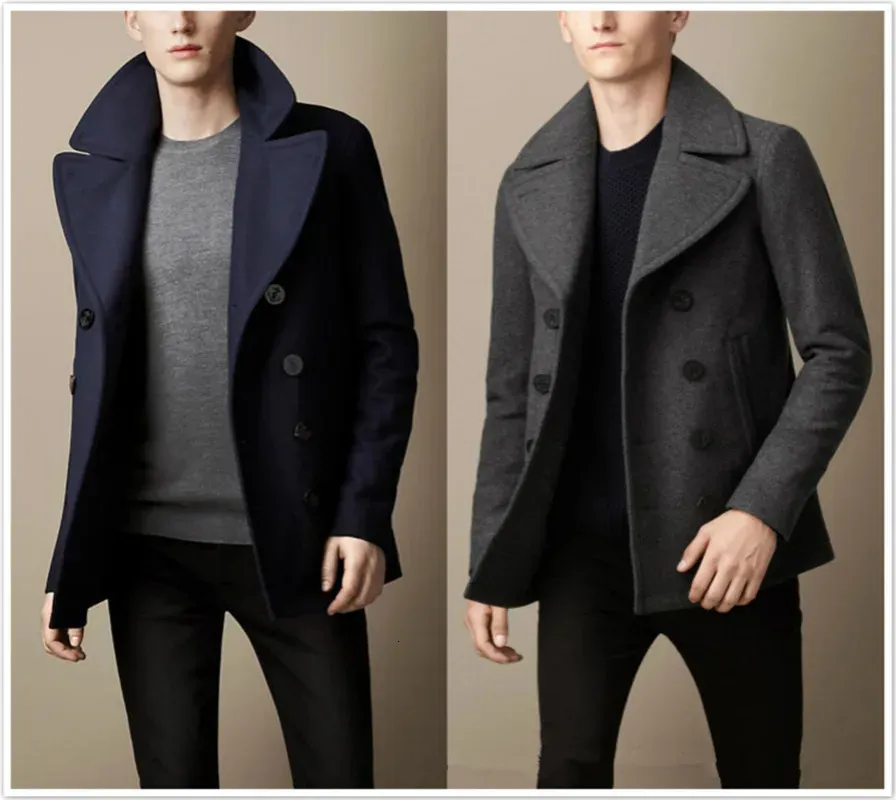 Men's Wool Blends short men's casual fashion double-breasted suit collar wool and velvet blended jacket coat 231130