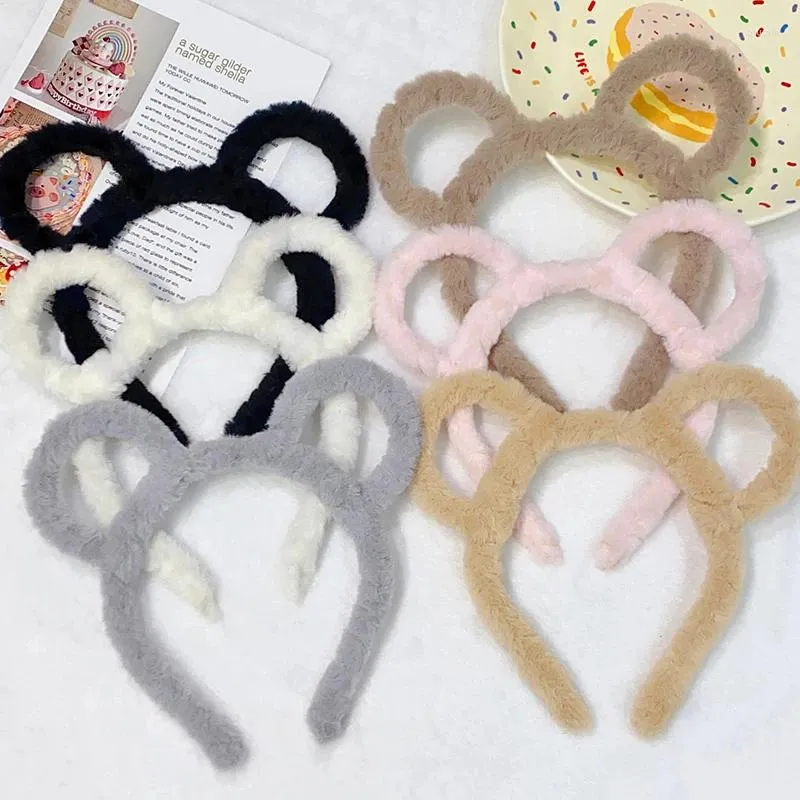 Hair Accessories Cute Solid Bear Ears Plush Hairband For Girls Lovely Fluffy Decorate Headband Hoop Fashion