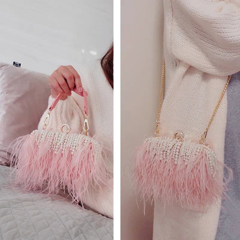 Evening Bags Luxy Moon Ladies Pink Handbag Pearl Clutch Bag Luxury