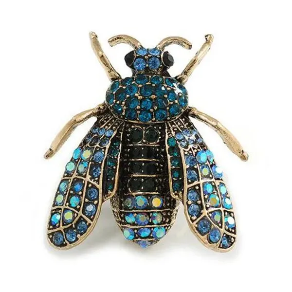 Vintage Inspired Blue Crystal Fly Brooch Exaggerated Corsage Accessories Male and Female Pins GC2483