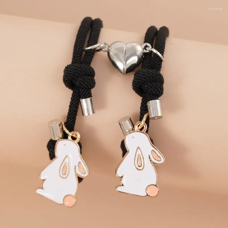 Bracelets porte-bonheur mignon dessin animé Animal Couple Bracelet pour femmes hommes coeur aimant 100 langues je t'aime Projection amoureux bijoux