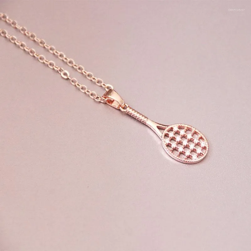 Pendant Necklaces Everfast 1pc Badminton Tennis Racket Pendants Link Chain Micro Zircon Crystals Mens Womens Charm Necklace Jewelry Gift