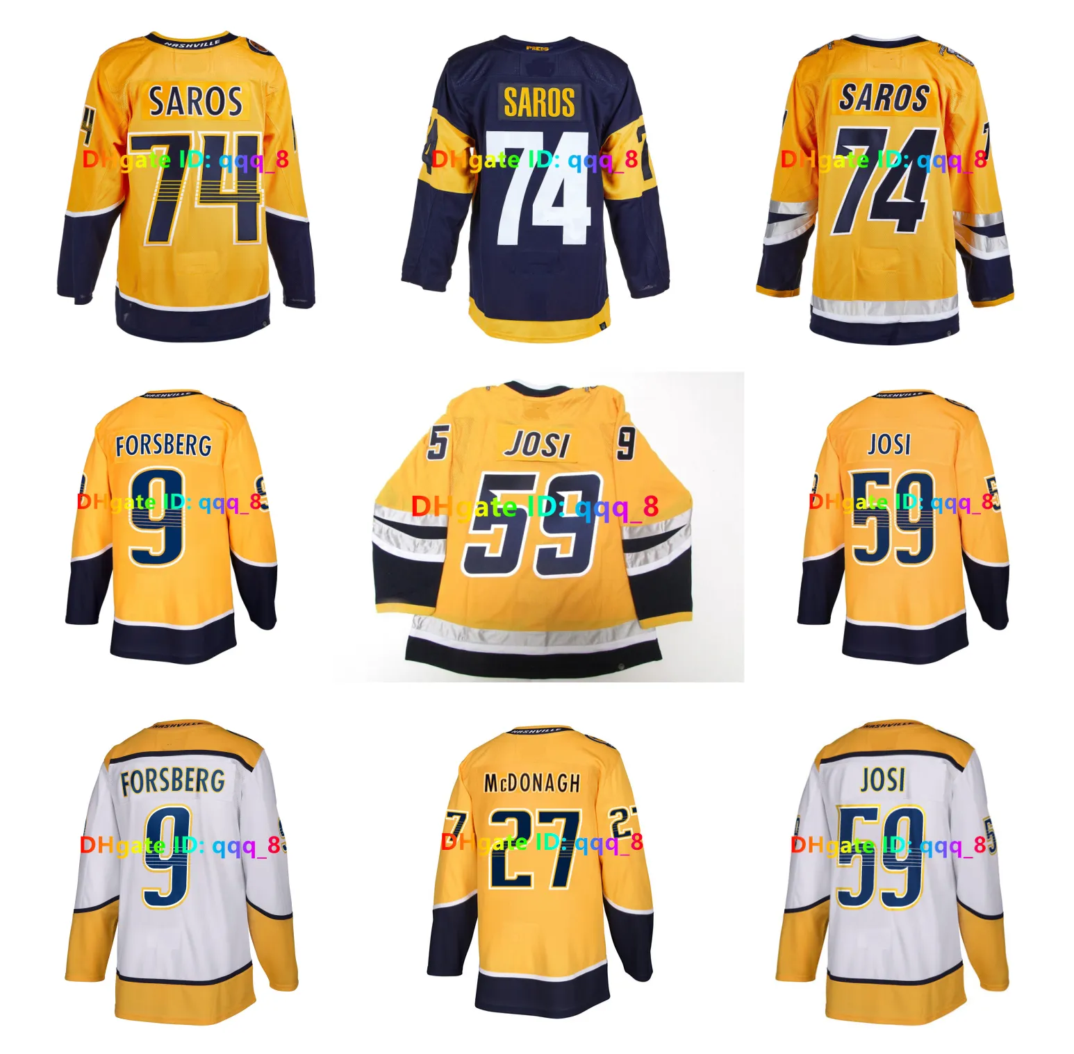 Roman Josi Filip Forsberg Reverse Retro Predators Jersey Ryan O'Reilly Juuse Saros Juuso Parssinen Tommy Novak Kiefer Sherwood Tyson Barrie Lauzon Rozmiar S-3xl