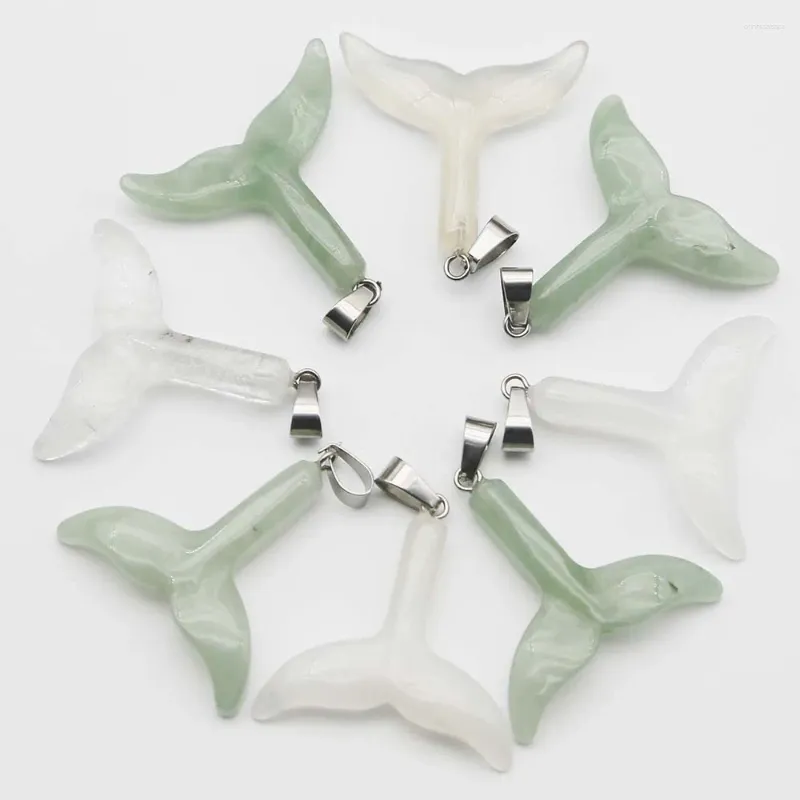 Colliers pendentifs pierres naturelles cristal blanc vert Aventurine sculpture queue de poisson pendentifs collier sirène queue de poisson charmes bijoux