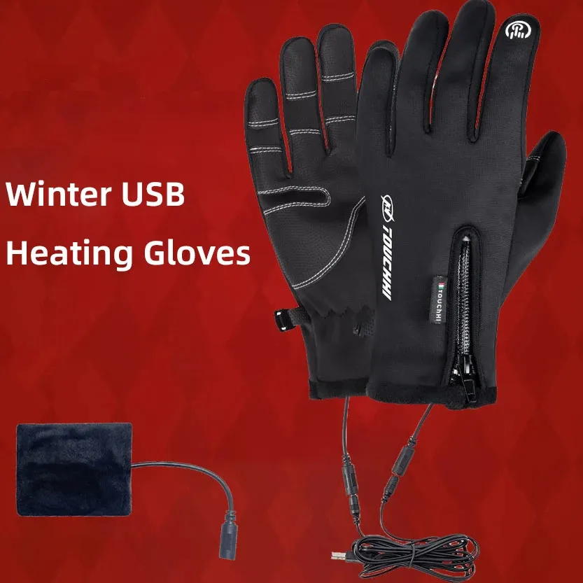 Cinq doigts gants USB hiver hommes ski chauffé en plein air main chaude femmes cyclisme moto vélo équitation randonnée chasse écran tactile 231130