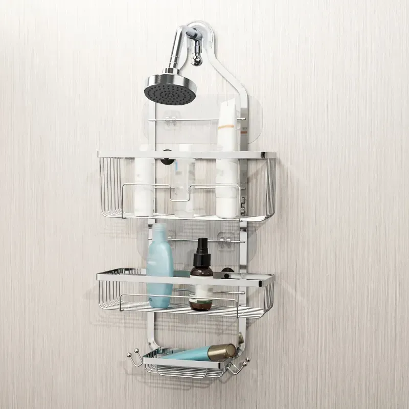 Étagères de salle de bain accrochées porte-caddy pour rangement avec un organisme de douche à serviette sur les crochets forage sans tête 230809