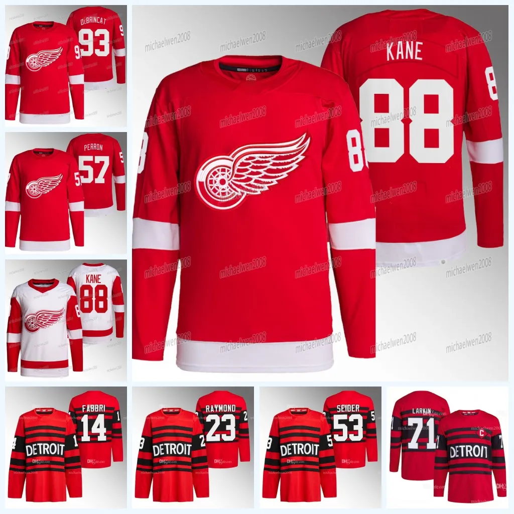 Detroit Red Wings 2024 Jersey Red Men s Sizes Larkin Seider Copp Rasmussen Perron Raymond DeBrincat Husso Walman