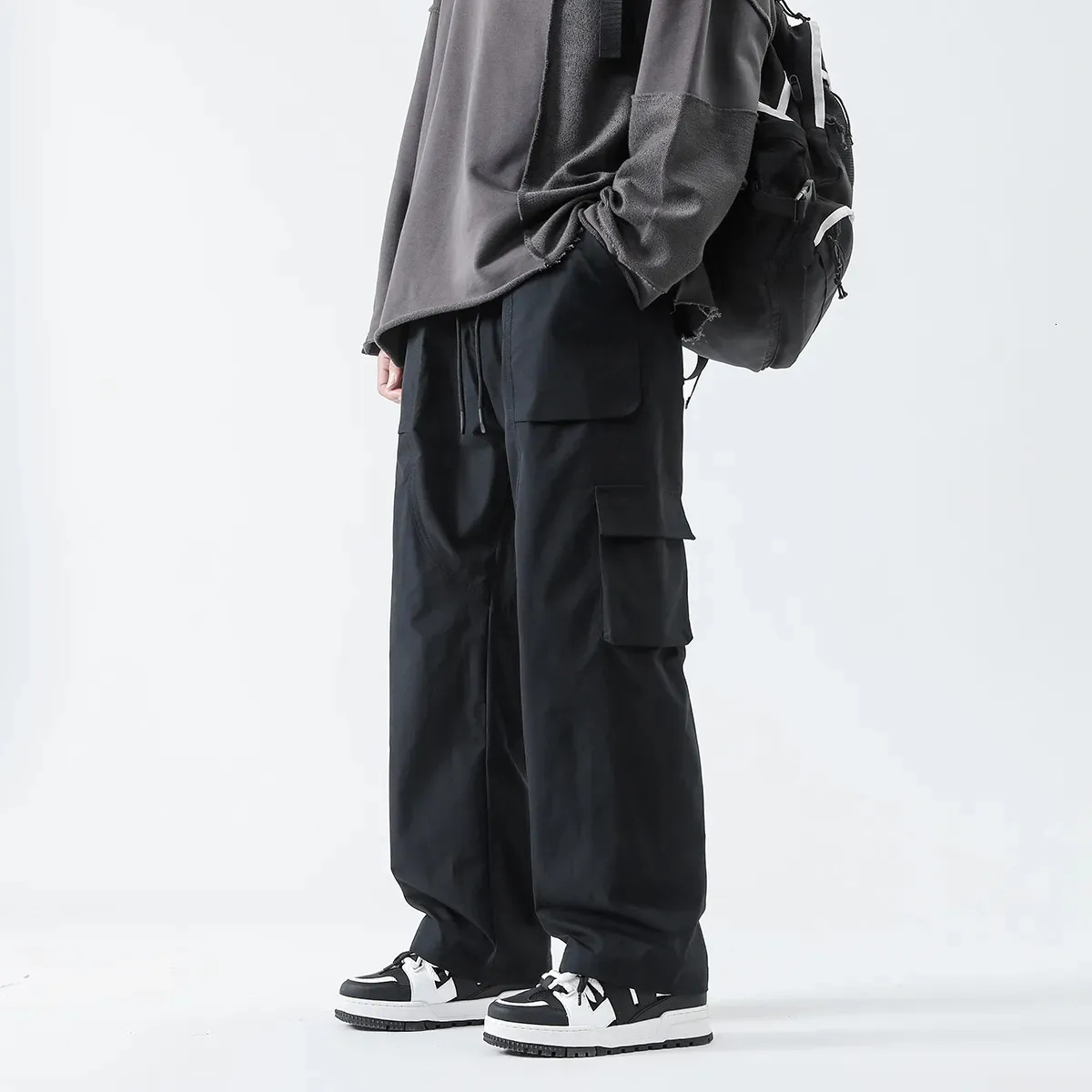 Pantaloni Cargo Uomo Con Vita Elastica E Coulisse – Modello Largo Streetwear In Poliestere
