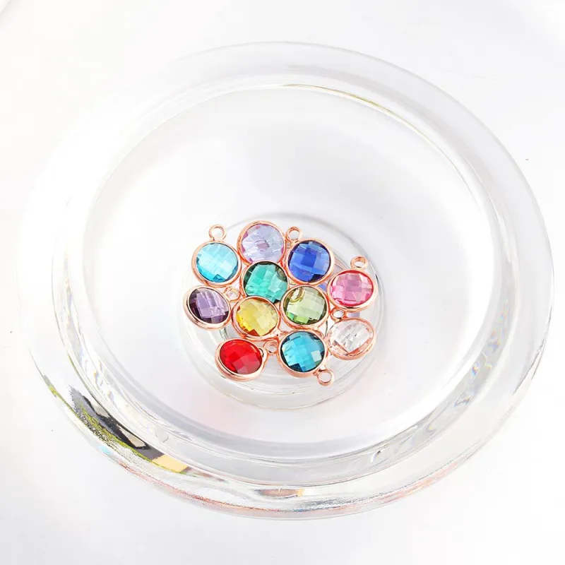 DIY Jewelry 8.6MM Round Crystal Birthstone Charms Rose Gold Beads for Wholesale (No Chain)