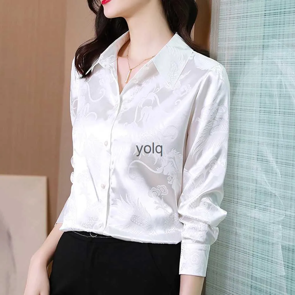 Blusas femininas camisas de seda manga longa branco mulheres streetwear botão solto até moda 2023 outono casual tops blusasyolq